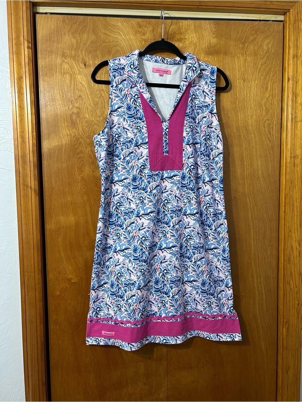 Simply Southern Blue and Magenta Floral Sleeveless Mini Dress
